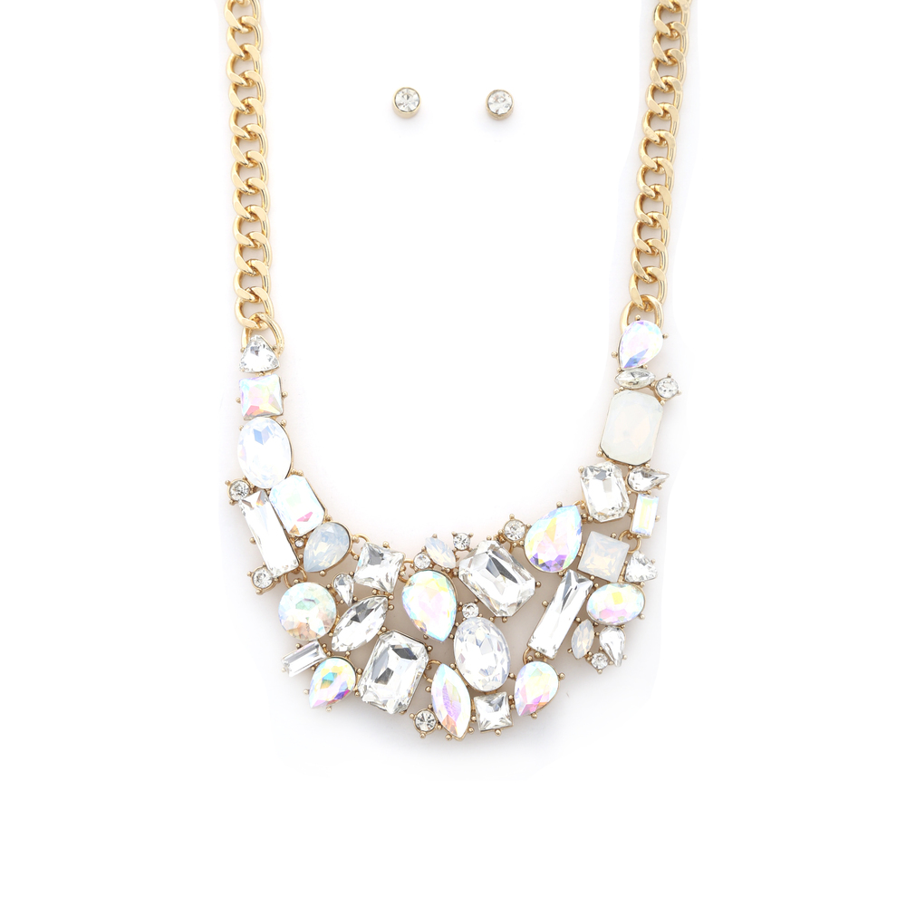 Teardrop Rectangle Shape Rhinestone Statement Necklace - Picture 3 of 7